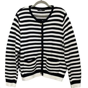 Striped Black & White Women's Sweater with Gold Buttons